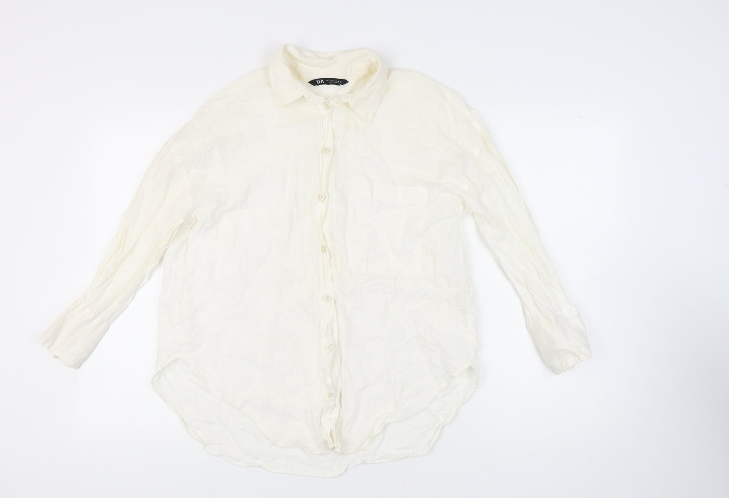 Zara Women's Ivory Linen Button-Up Shirt
