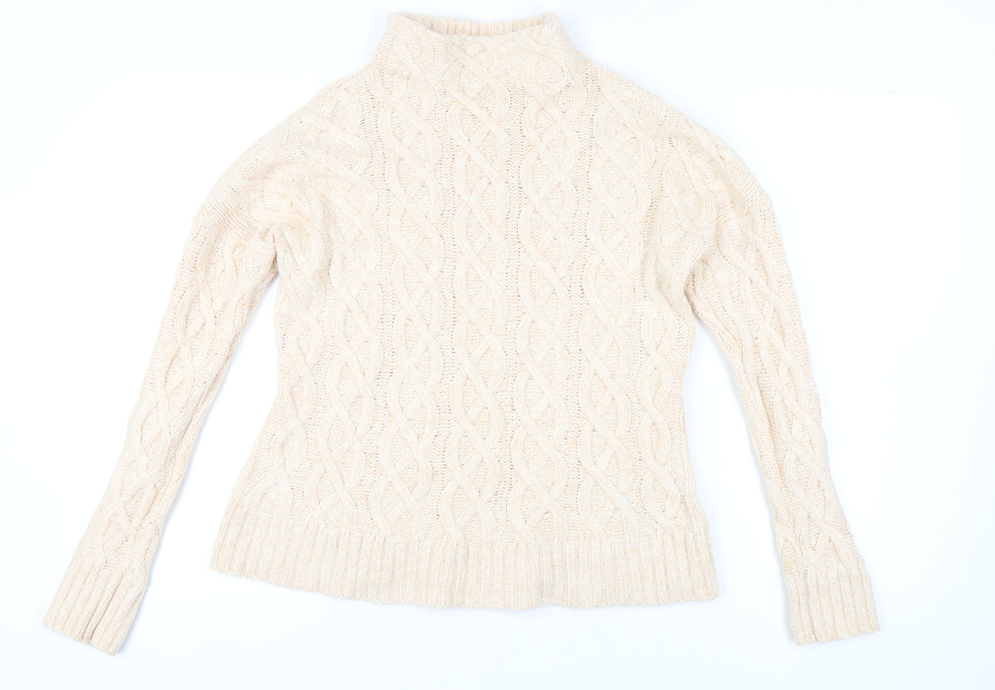 Mint Velvet Women's Beige High Neck Cable-Knit Jumper Size 12