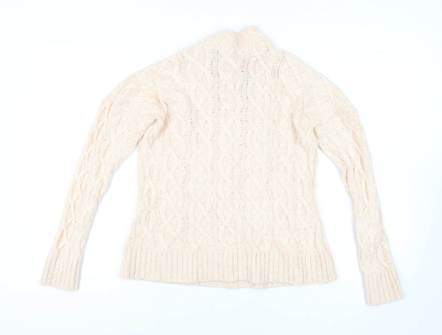 Mint Velvet Women's Beige High Neck Cable-Knit Jumper Size 12