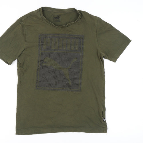 Puma Men's Green T-Shirt S Graphic Print Logo Casual
