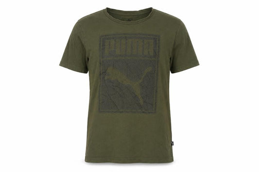 Front view of Puma Men's Green T-Shirt S Graphic Print Logo Casual