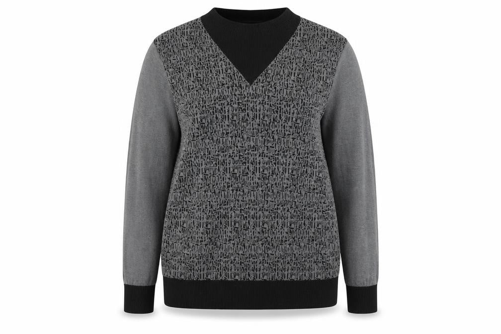 Front view of LILANZ unisex grey geometric jumper, size 20