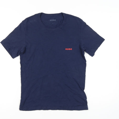 HUGO Men's Blue Crew Neck T-Shirt - Small