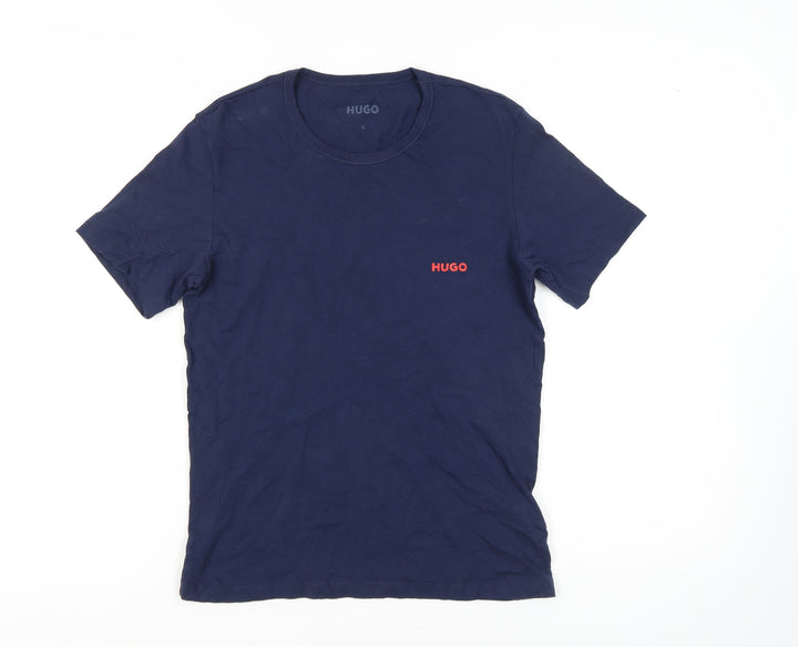 HUGO Men's Blue Crew Neck T-Shirt - Small