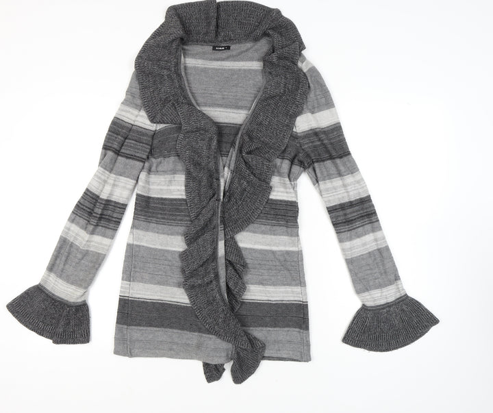 Roman Women's Grey Striped Cardigan Jumper, Size 16