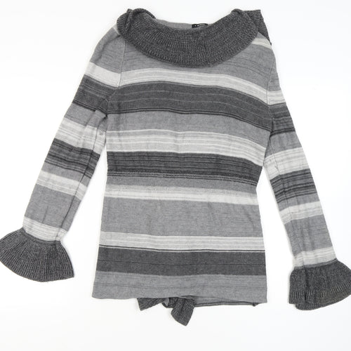 Roman Women's Grey Striped Cardigan Jumper, Size 16