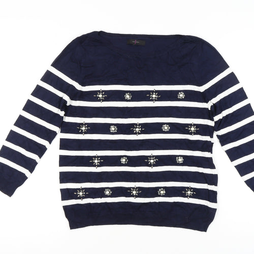 Jasper Conran Women's Blue Striped Pullover Jumper Size 14