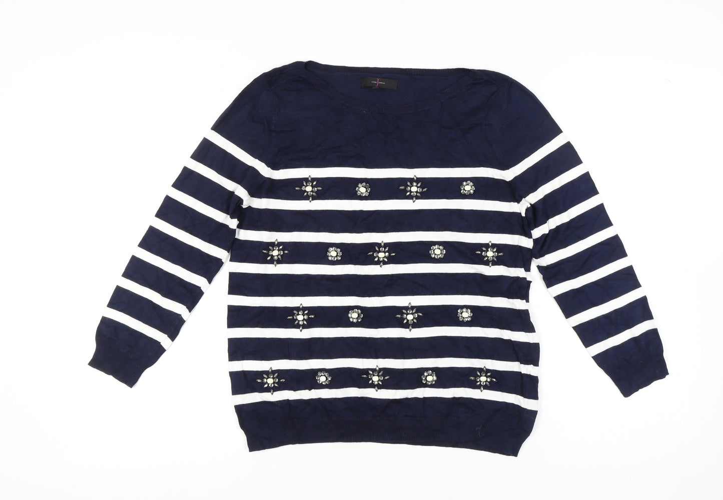 Jasper Conran Women's Blue Striped Pullover Jumper Size 14