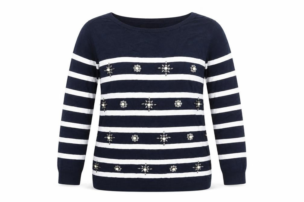 Front view of Jasper Conran Women's Blue Striped jumper, size 14