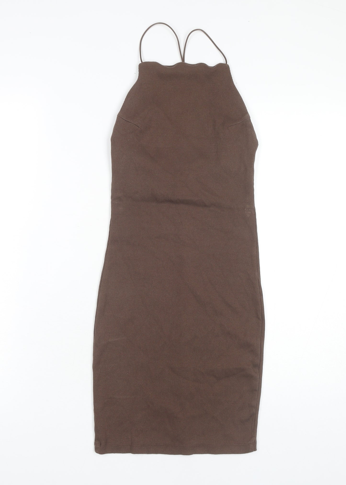 H&M Women's Brown Bodycon Halter Dress - Size S