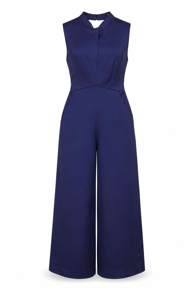Front view of Whistles Women's Blue Sleeveless Jumpsuit, size 6