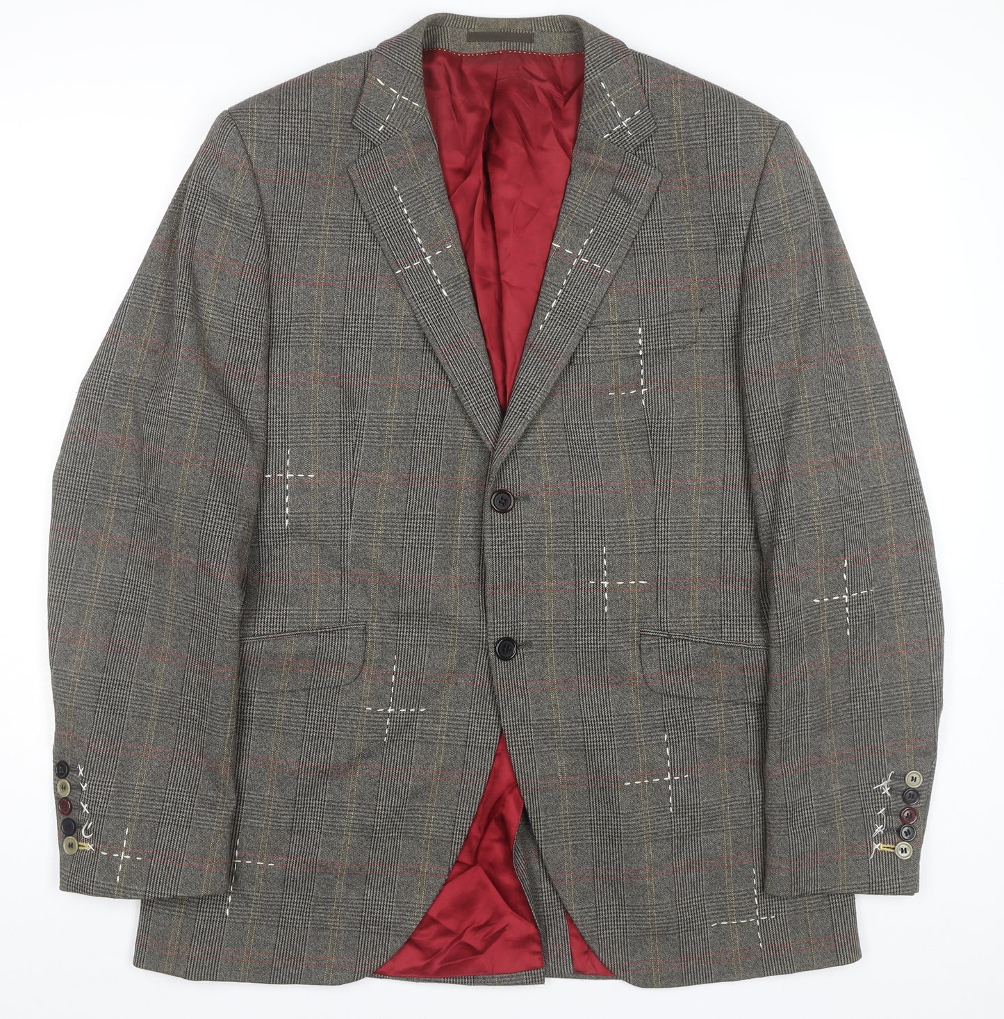 Holland Esq. Men's Grey Check Blazer, Size 42