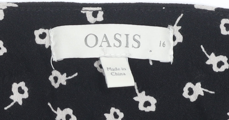Oasis Women's Black Floral Blouse, Size 16