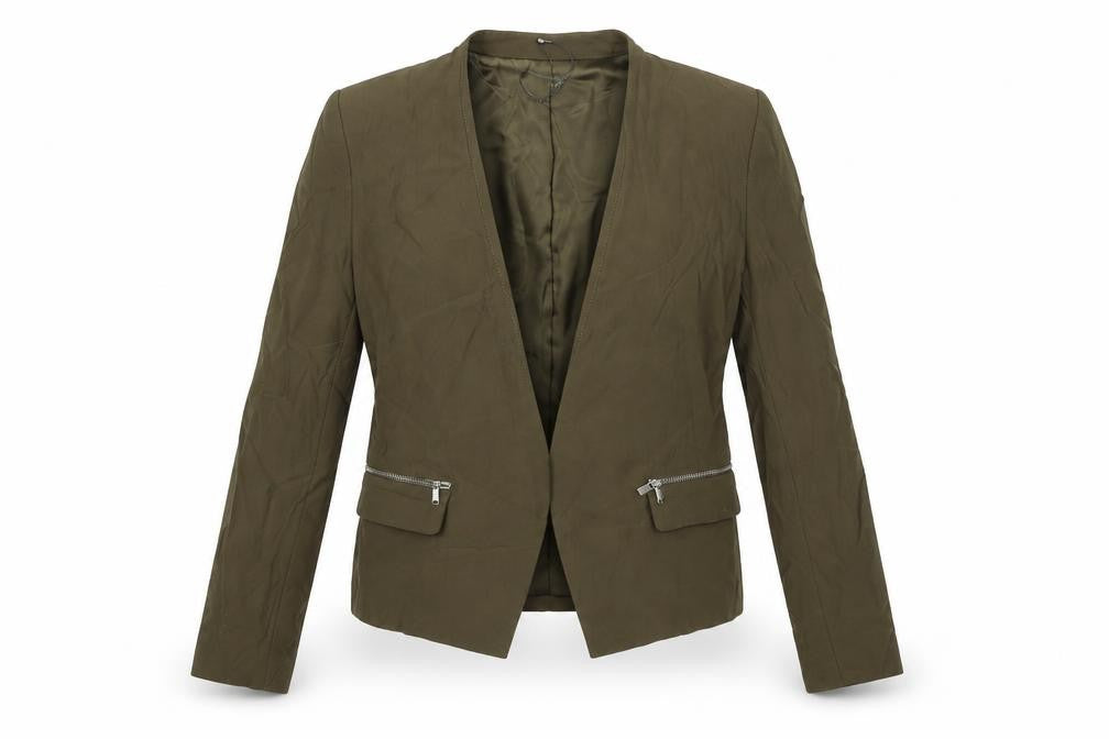 Front view of Mango Women's Green Blazer XS Viscose Zipped Pockets