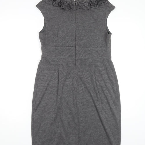 Wallis Women's Grey Sheath Dress Size 14 Ruffled Neck