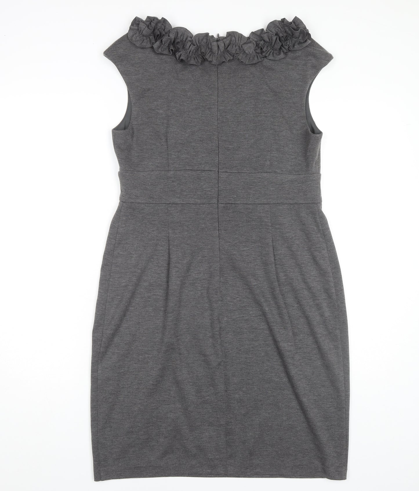 Wallis Women's Grey Sheath Dress Size 14 Ruffled Neck