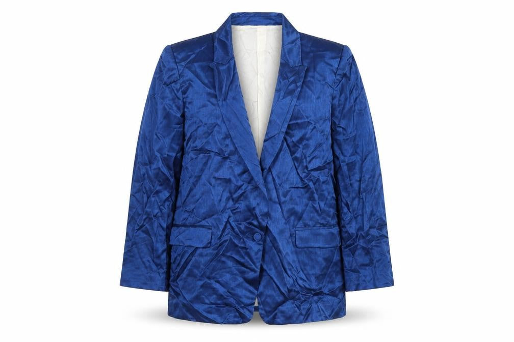 Front view of Zara Women's Blue Blazer, size 14, Viscose Lined
