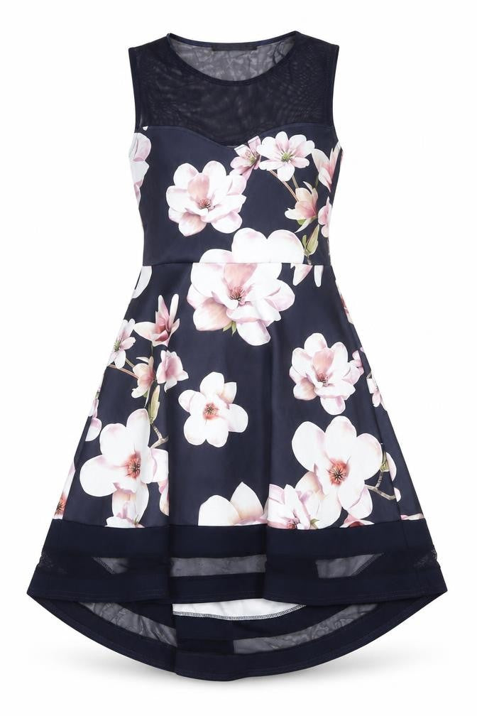 Front view of Quiz Women's Multicoloured Floral A-Line Dress, size 8
