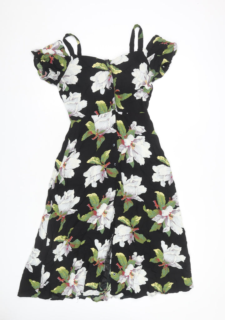 Warehouse Floral Dress, Women, Black, Size 10, Casual Spring