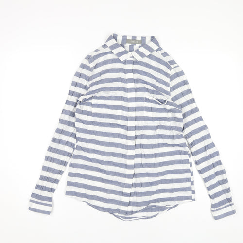 Oasis Women's Blue Striped Button-Up Shirt, Size 8