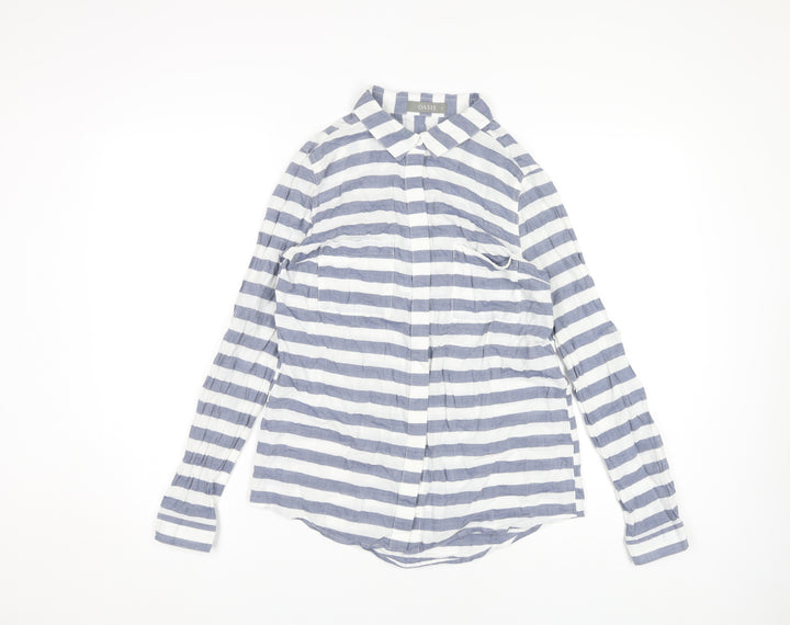 Oasis Women's Blue Striped Button-Up Shirt, Size 8