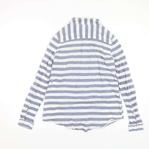 Oasis Women's Blue Striped Button-Up Shirt, Size 8