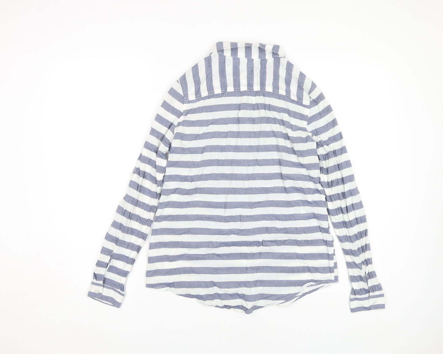 Oasis Women's Blue Striped Button-Up Shirt, Size 8