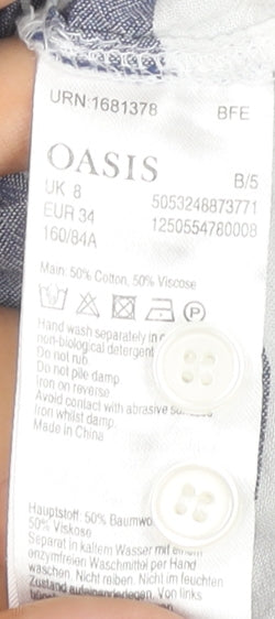 Oasis Women's Blue Striped Button-Up Shirt, Size 8