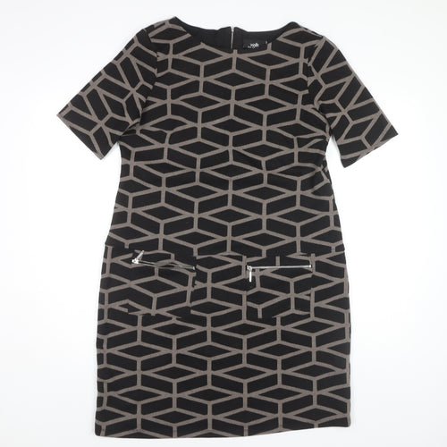 Wallis Women's Black Sheath Dress, Size 14, Geometric Pattern