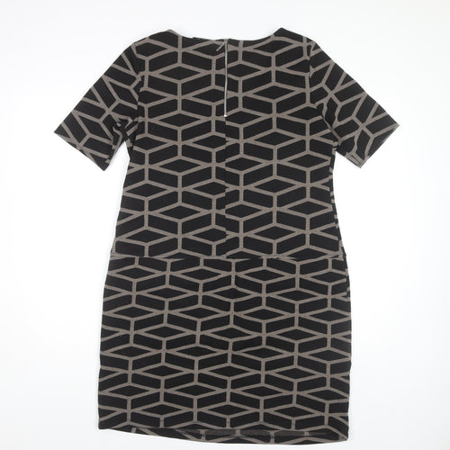 Wallis Women's Black Sheath Dress, Size 14, Geometric Pattern