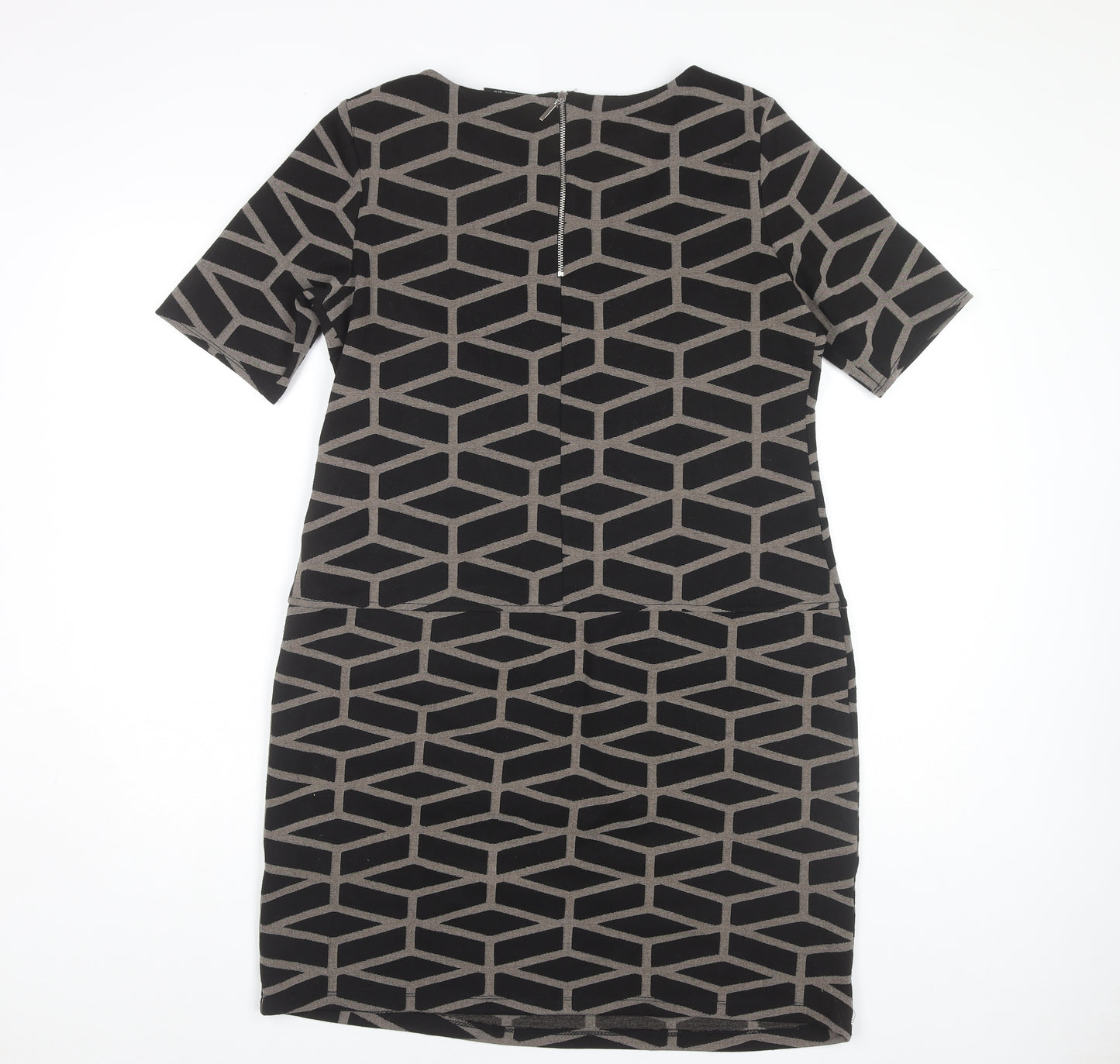 Wallis Women's Black Sheath Dress, Size 14, Geometric Pattern