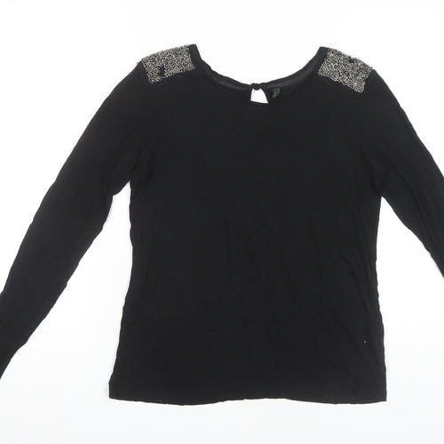 Stile Benetton Women's Black Beaded Long Sleeve Top M