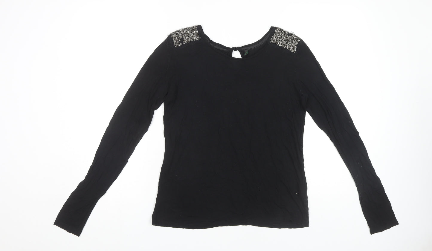 Stile Benetton Women's Black Beaded Long Sleeve Top M