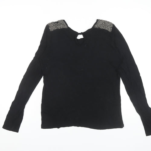 Stile Benetton Women's Black Beaded Long Sleeve Top M