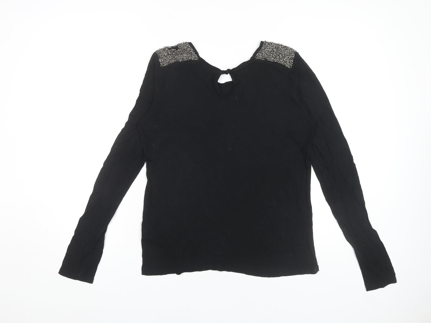 Stile Benetton Women's Black Beaded Long Sleeve Top M