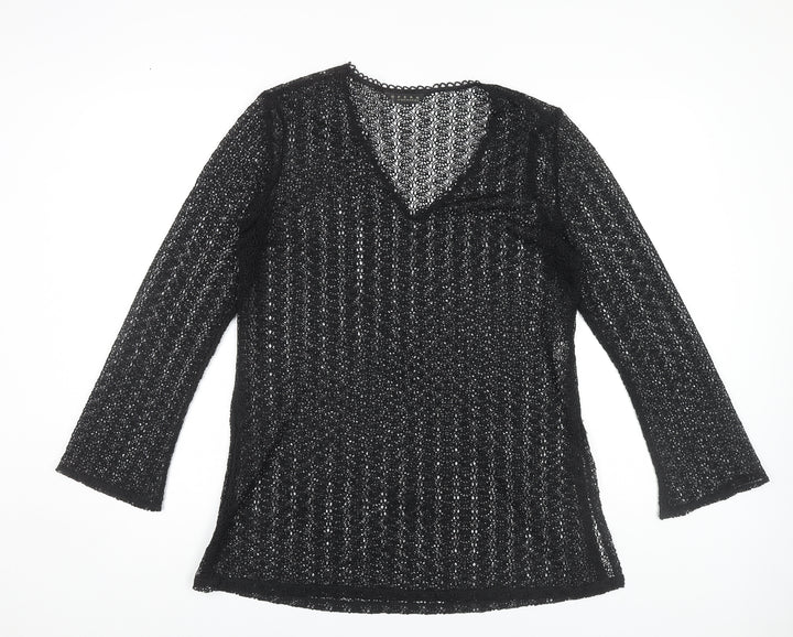 Richards Women’s Black Crochet V-Neck Top UK 12