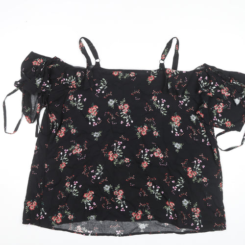 Simply Be Women's Black Floral Plus Blouse