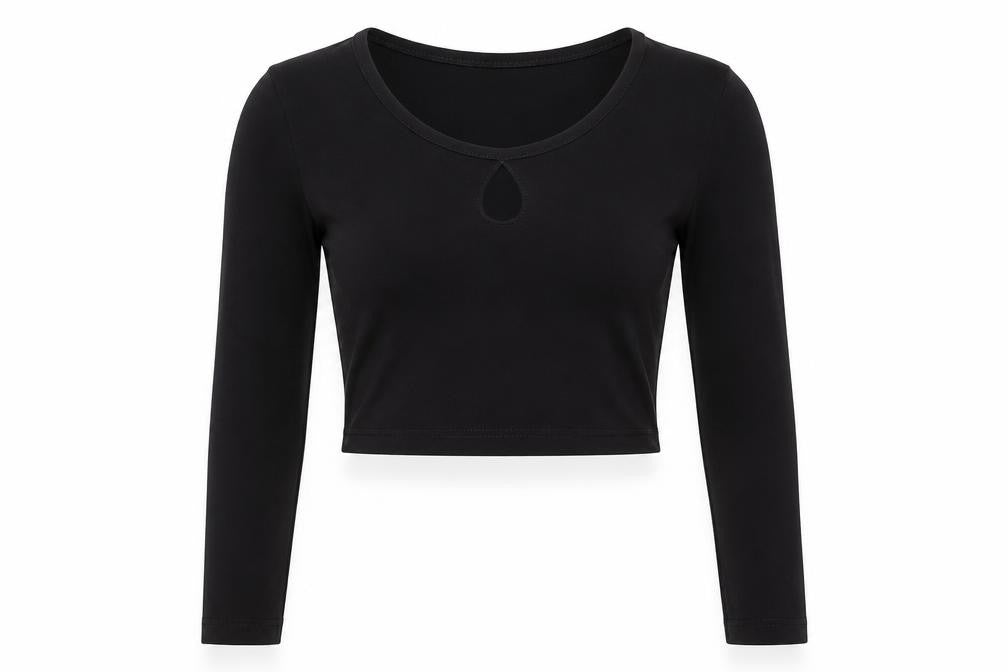Chico's Travelers Women's Black Cropped Long Sleeve T-Shirt XS/S