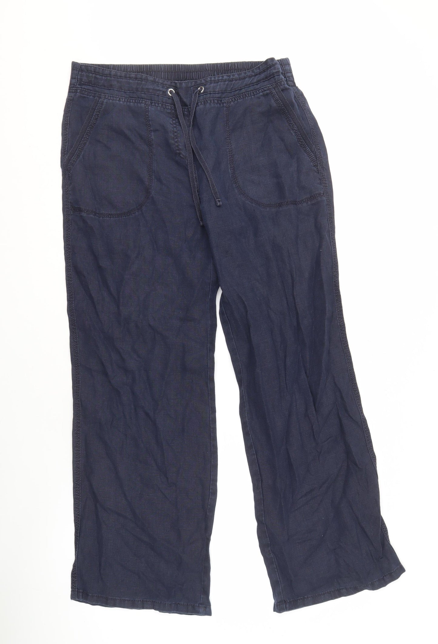 Marks and Spencer Women's Blue Linen Trousers, Size 14