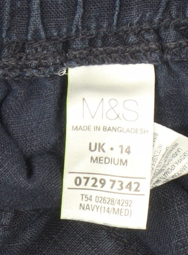 Marks and Spencer Women's Blue Linen Trousers, Size 14