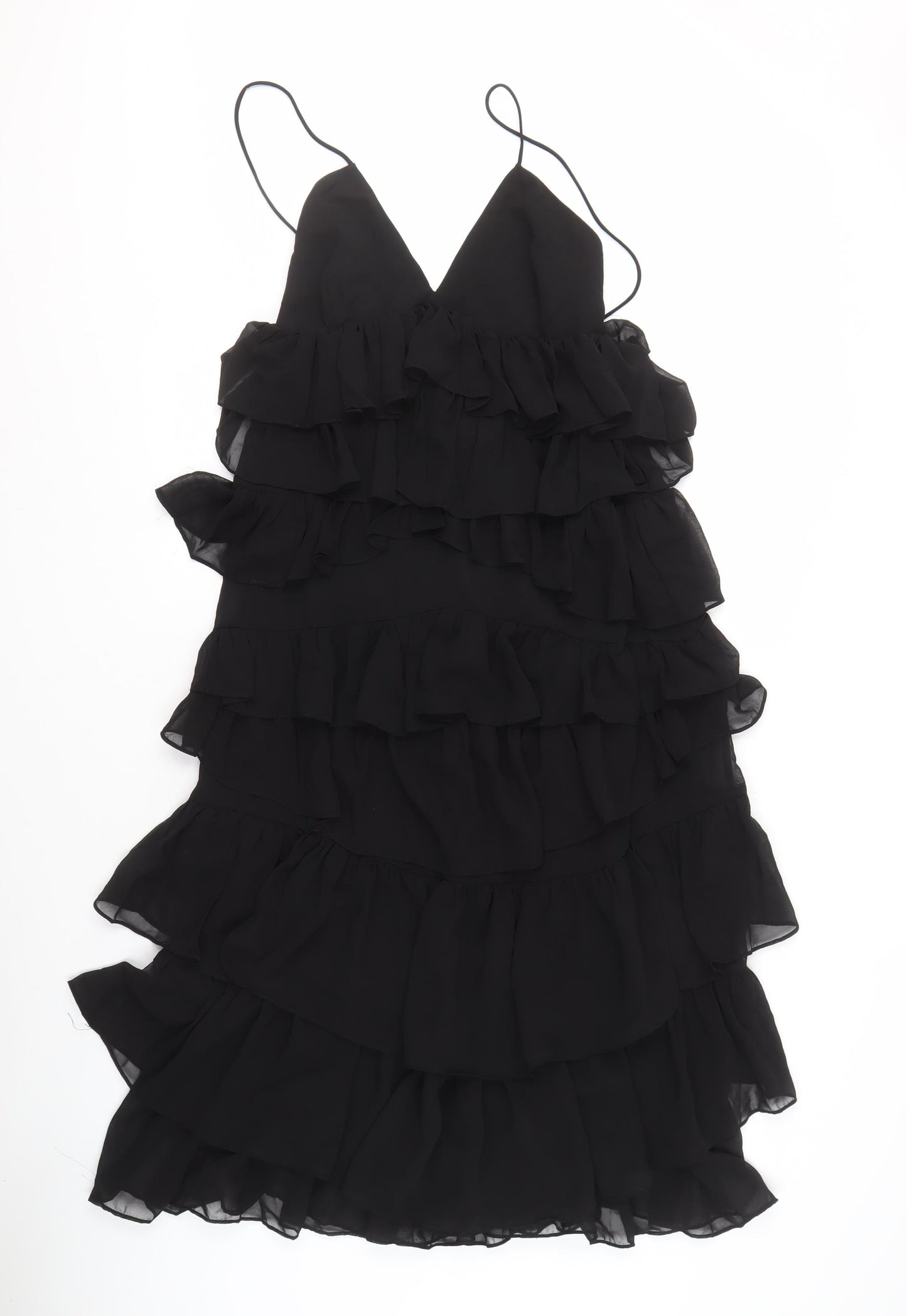 Zara Women's Black Chiffon Ruffle Slip Dress