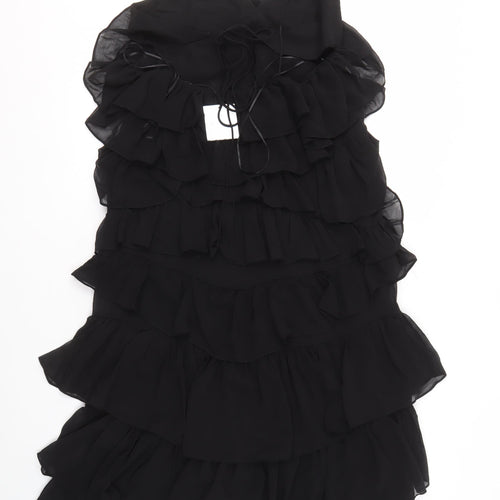 Zara Women's Black Chiffon Ruffle Slip Dress