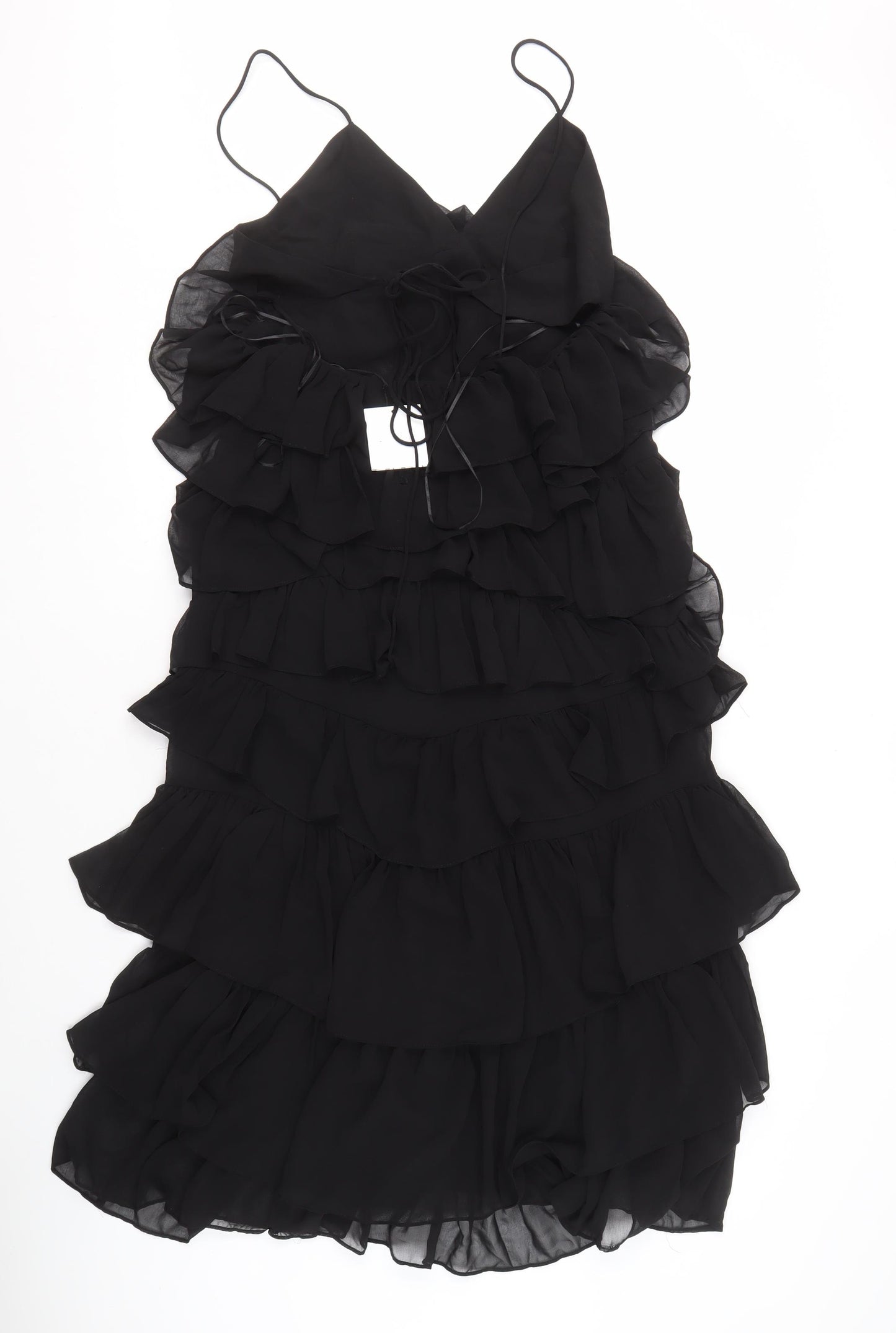 Zara Women's Black Chiffon Ruffle Slip Dress