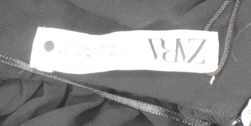 Zara Women's Black Chiffon Ruffle Slip Dress