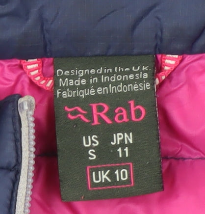 Rab Women's Blue Puffer Jacket with Zip, Size 10