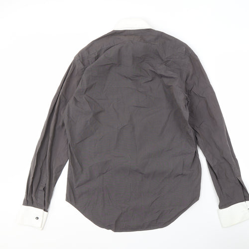 Zara Men's Grey Button-Up Shirt Size 40 Long Sleeve