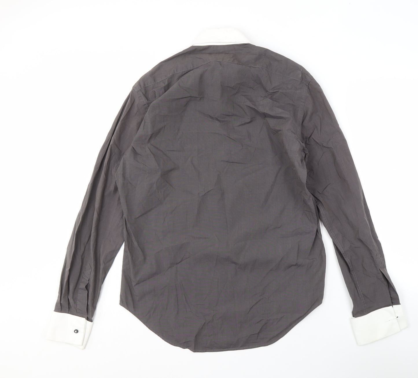 Zara Men's Grey Button-Up Shirt Size 40 Long Sleeve