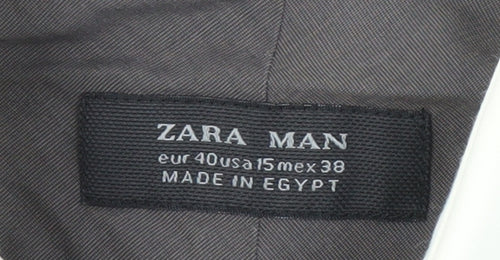Zara Men's Grey Button-Up Shirt Size 40 Long Sleeve