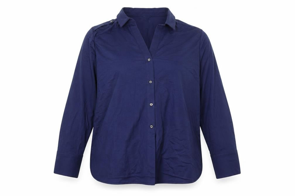 Front view of Khost Women's Blue Button-Up Shirt, size 18