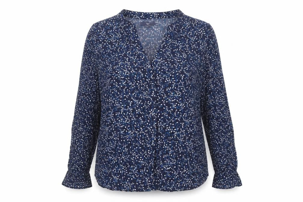 Front view of Gap Women's Blue Floral Blouse, M, Cotton, Long Sleeve